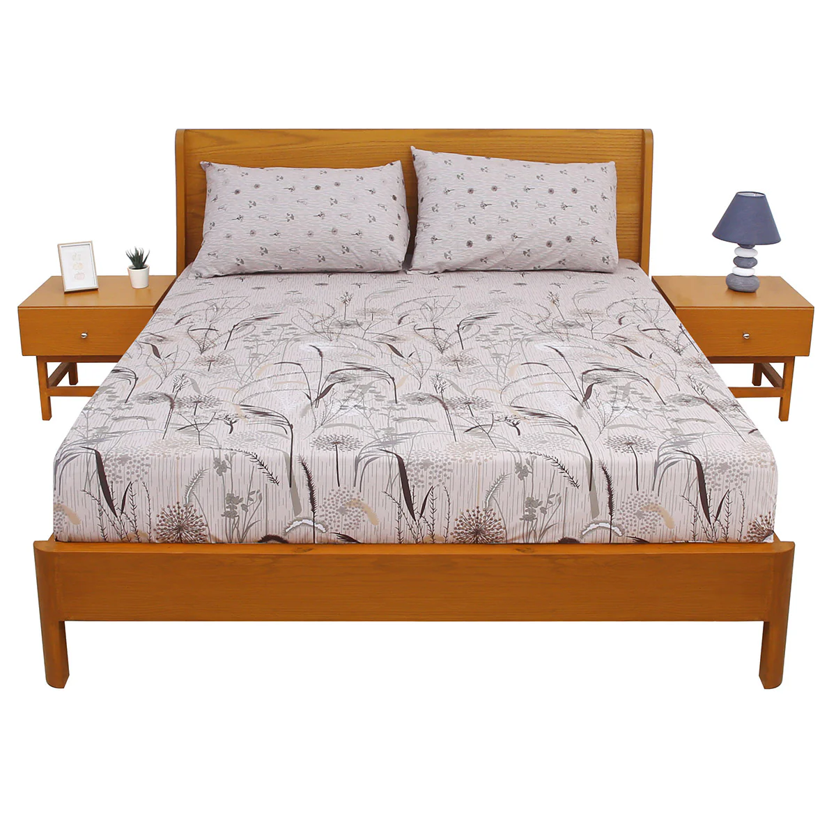 Beige Black Flowers Double Bed Sheet 92x98" - Image 3