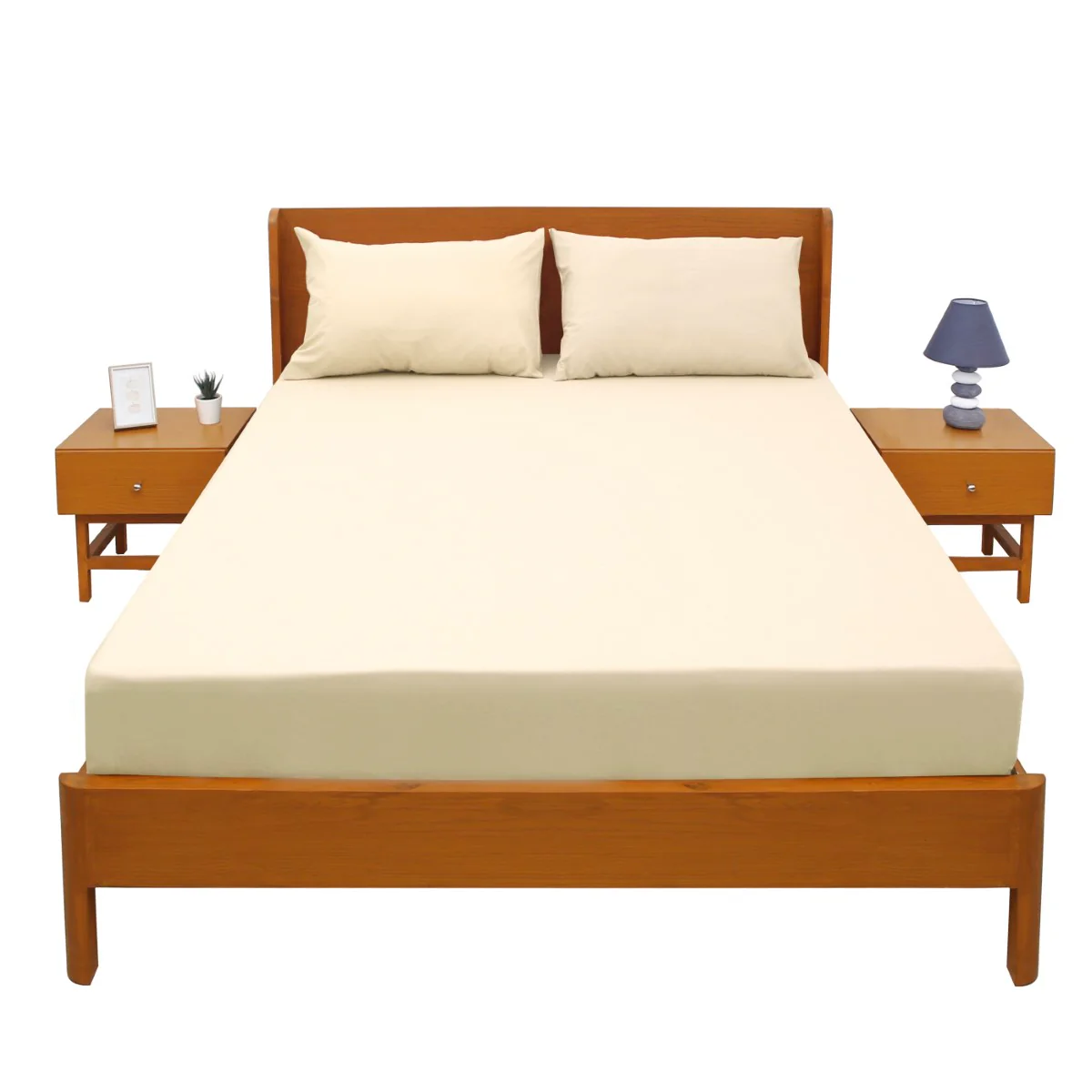 Beige Dyed Double Bed Sheet 96x102" – Dyed Percale - Image 2