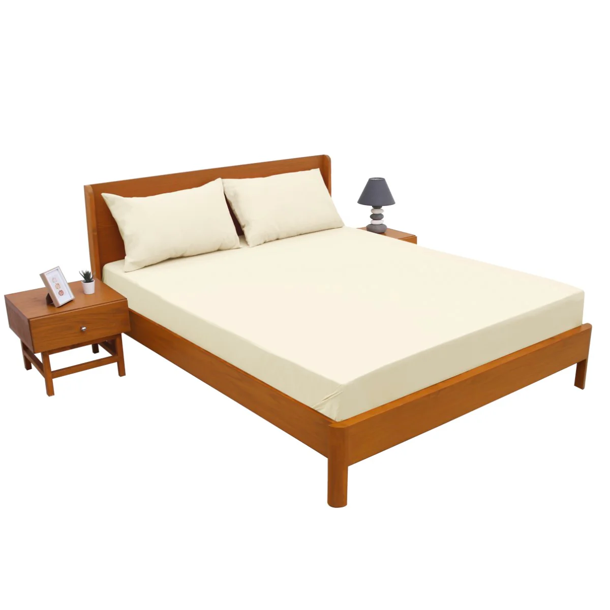 Beige Dyed Double Bed Sheet 96x102" – Dyed Percale - Image 3
