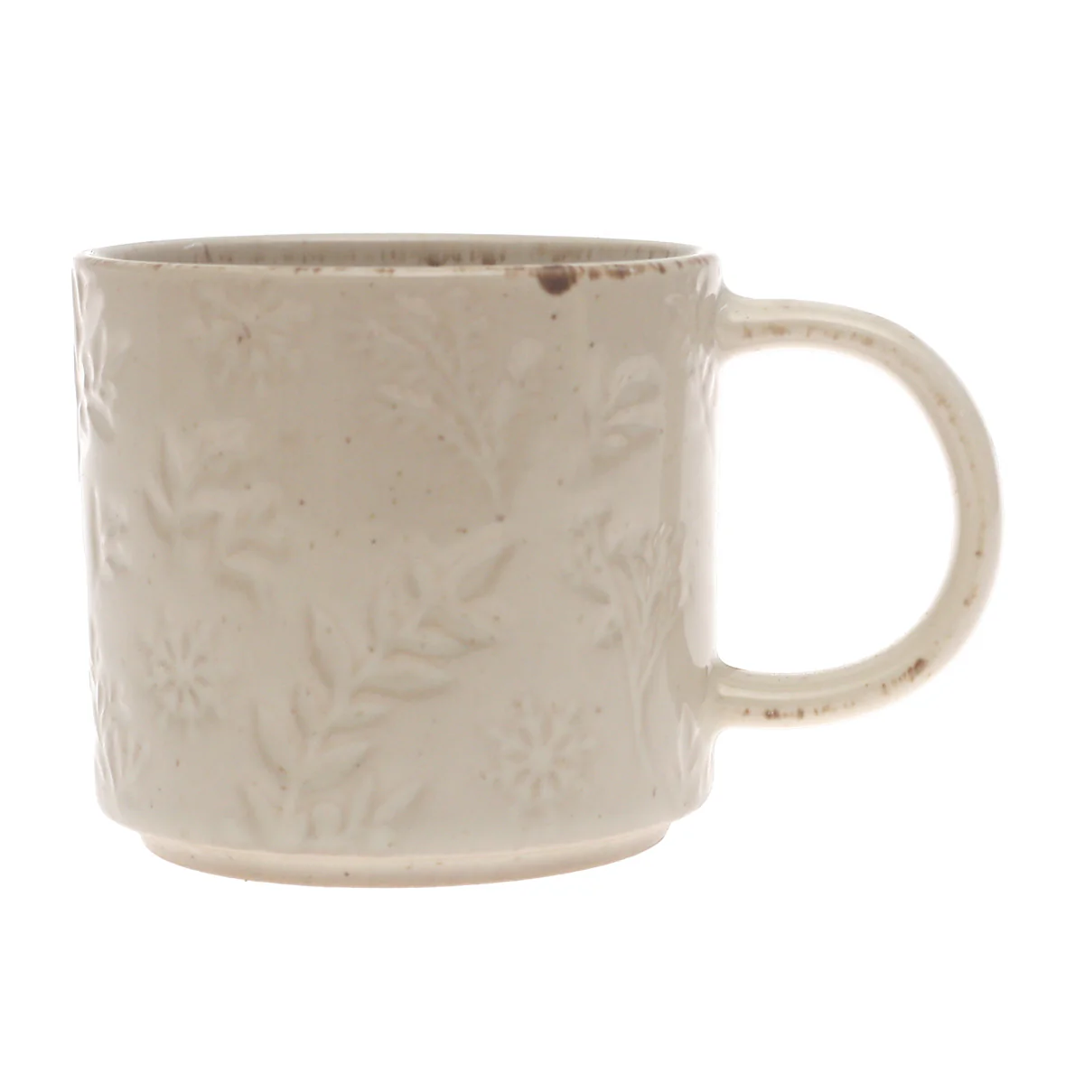 Beige Embossed Ceramic Mug 3.5 x 3.5 Inch – Elegant Stoneware Coffee Mug - Image 2
