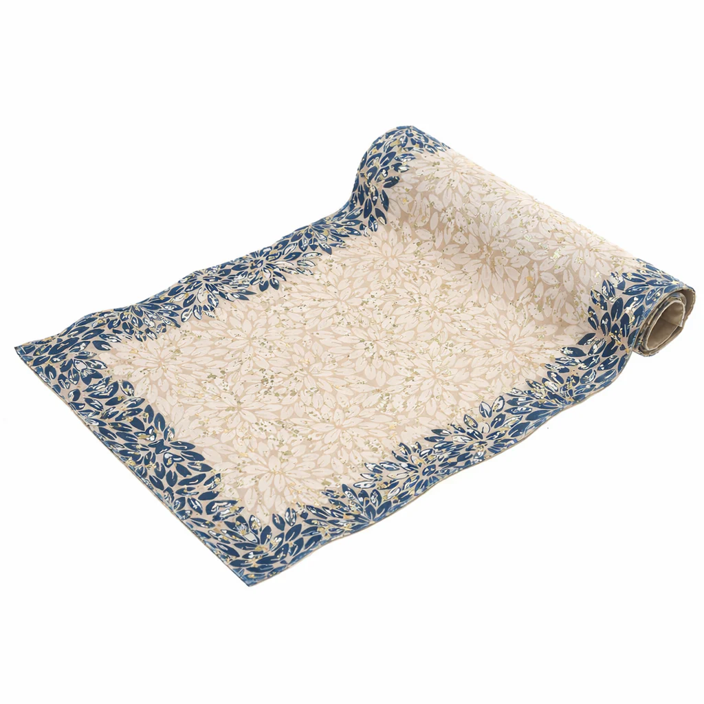 Beige & Gold Floral Textures Screen Print (Mother of Pearl) Runner 14x45" – Elegant Decorative Table Runner