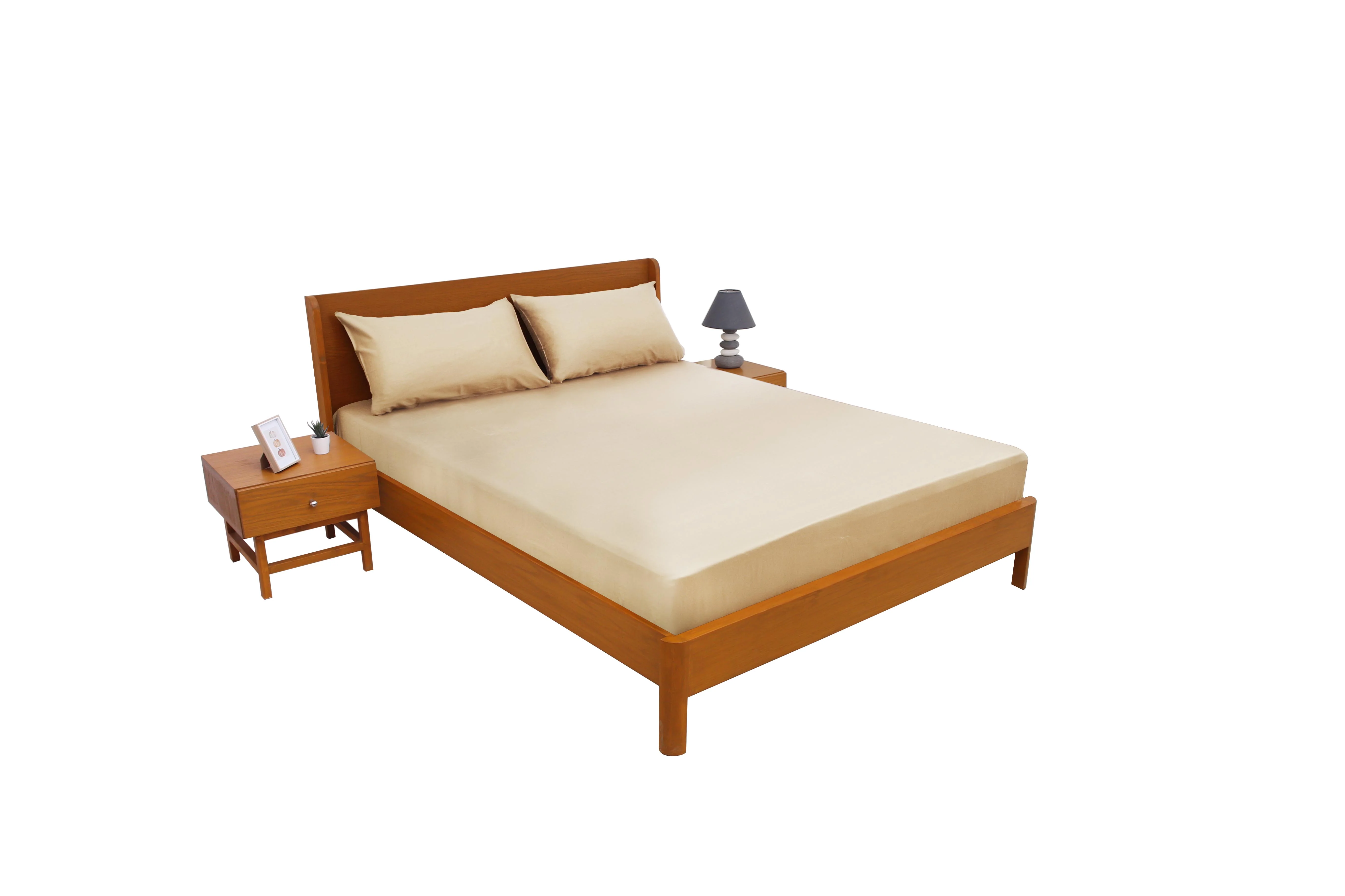 Beige Solid Dyed Double Bed Sheet – 96x102" - Image 2