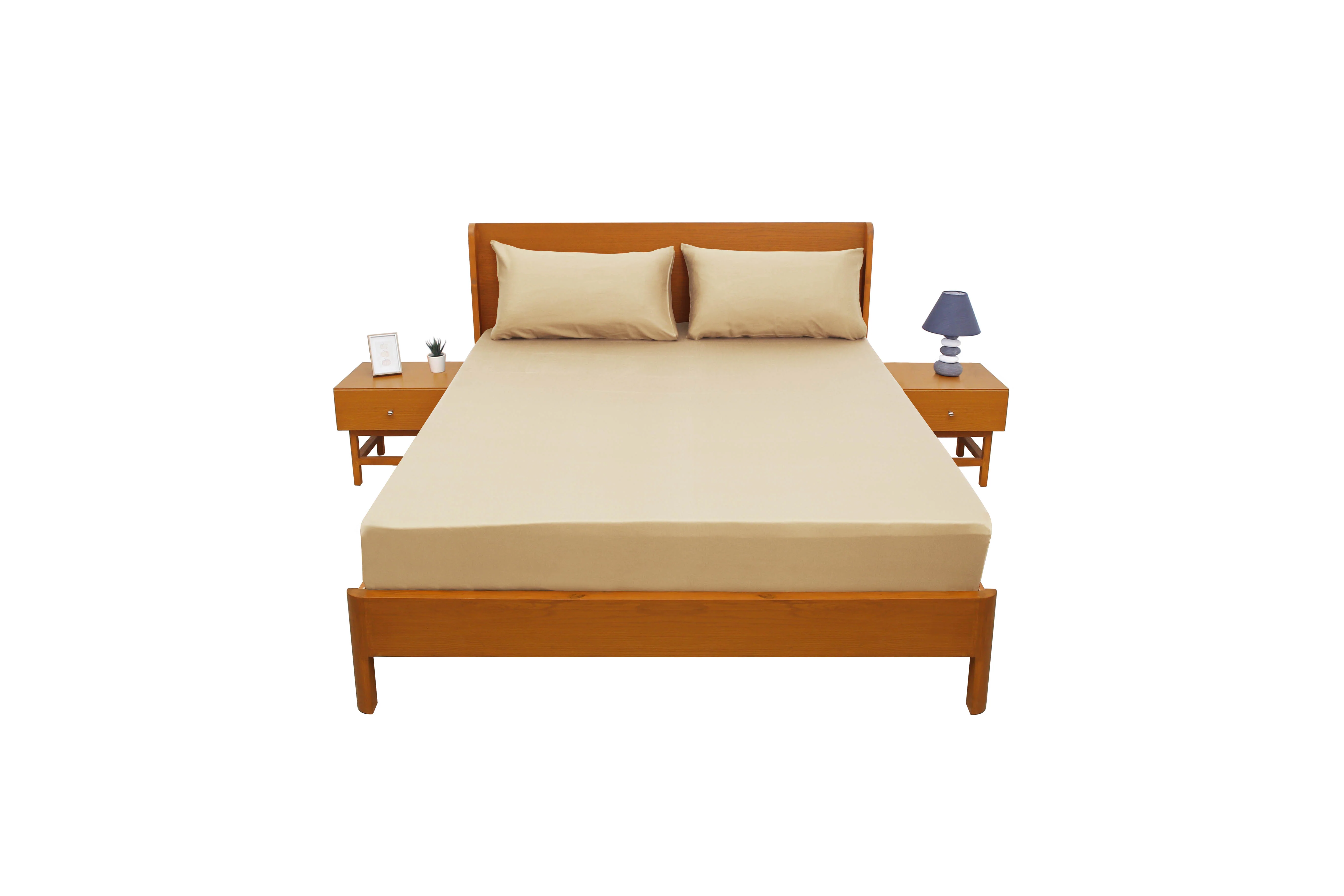 Beige Solid Dyed Double Bed Sheet – 96x102" - Image 3