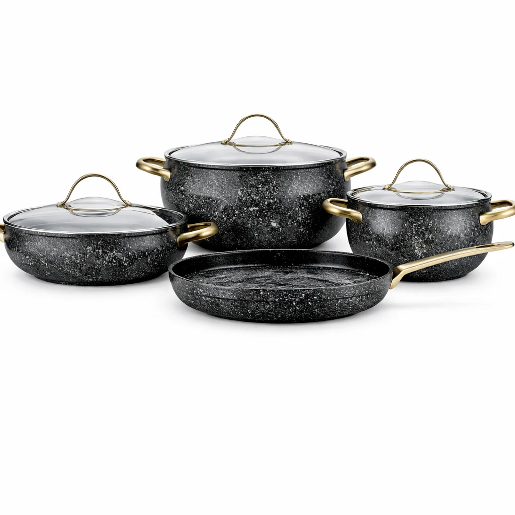 Berilla 7 Pcs Cookware Set – Premium Marble Coated Aluminium Pots & Fry Pan with Glass Lids