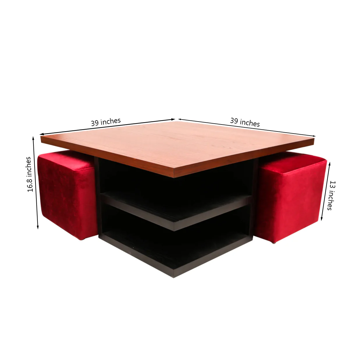 Bernard Center Table (Wooden Top) with two Poufs - Image 3