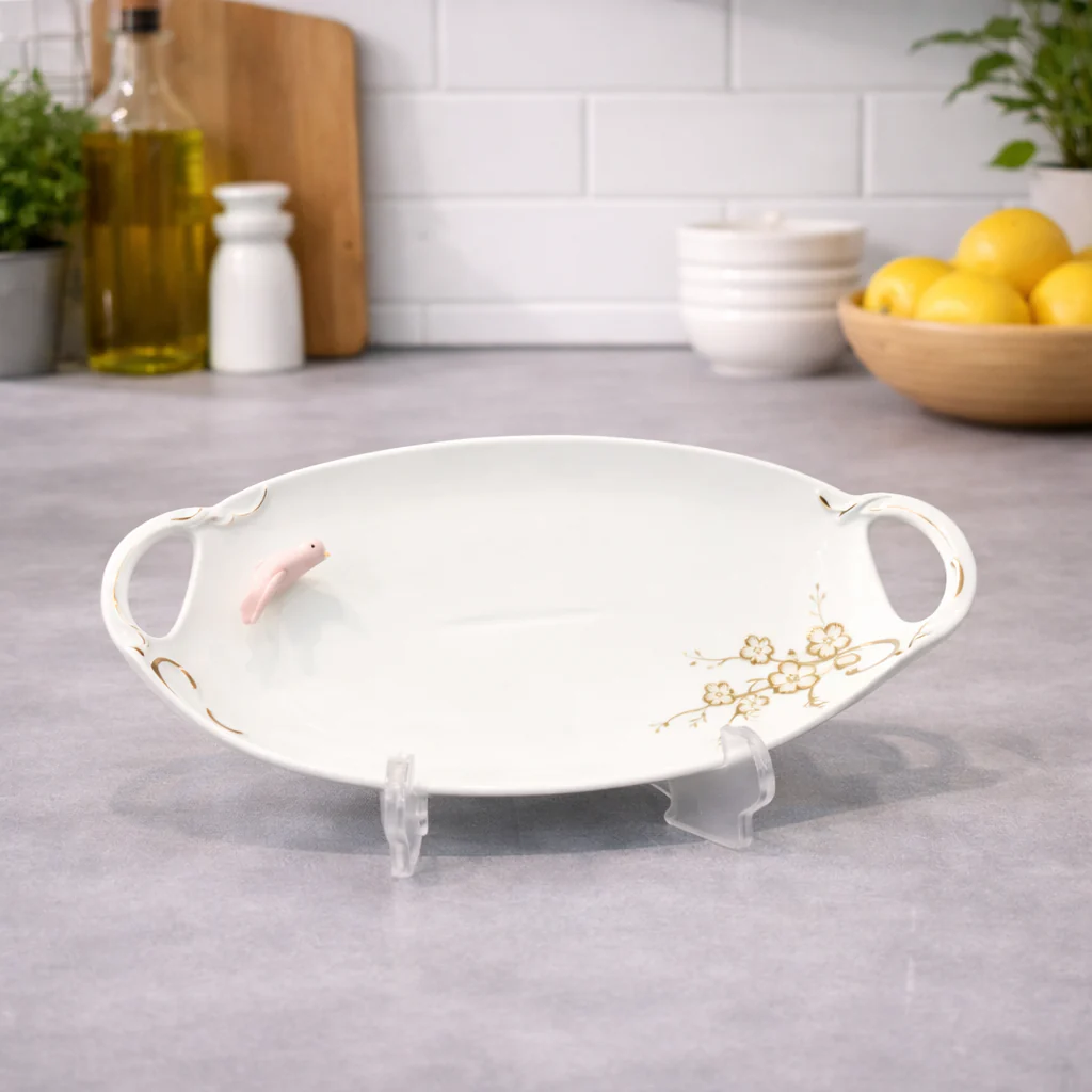 Bird Plate – Elegant Oval Serving Plate with Decorative Bird Detail