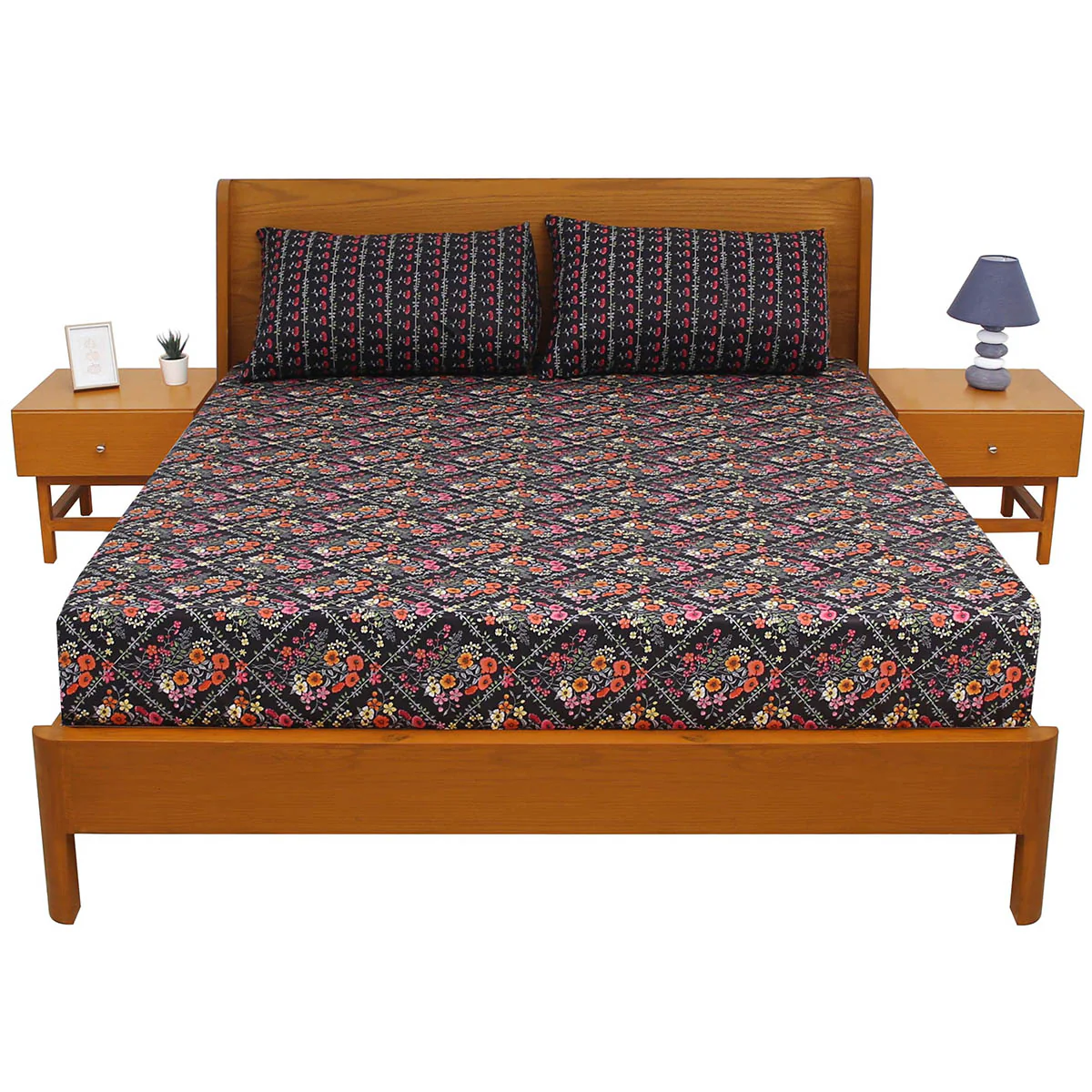 Black Floral Double Bed Sheet 92x98” - Image 3