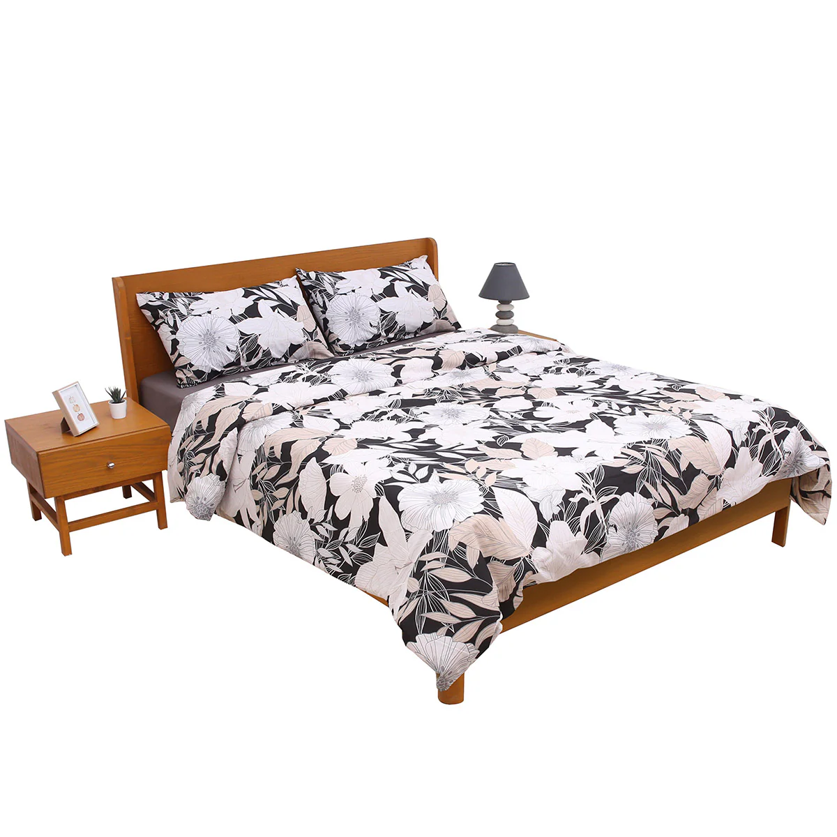 Black Ink Double Quilt Cover 90x96" – 100% Cotton Floral Design - Image 2