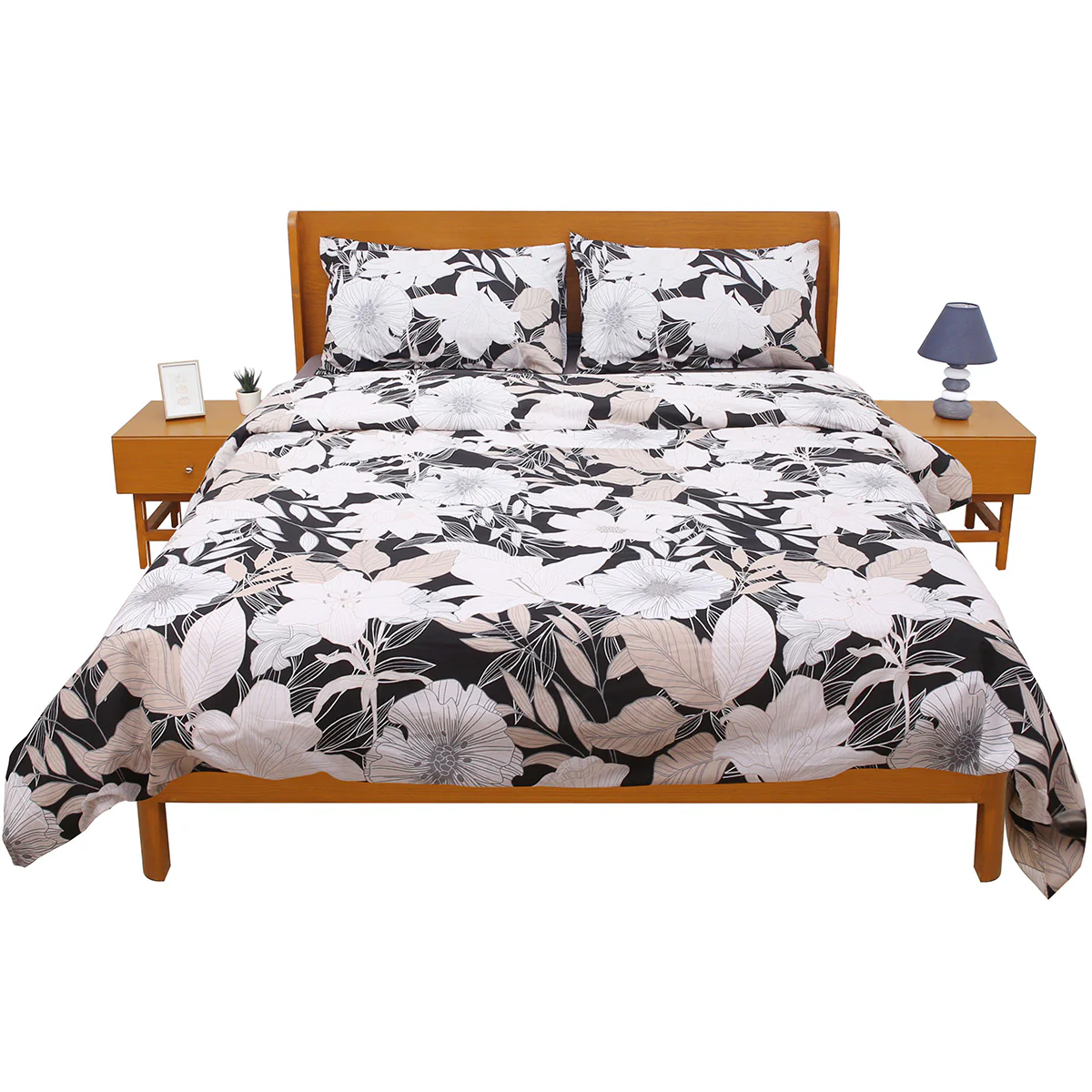 Black Ink Double Quilt Cover 90x96" – 100% Cotton Floral Design - Image 3