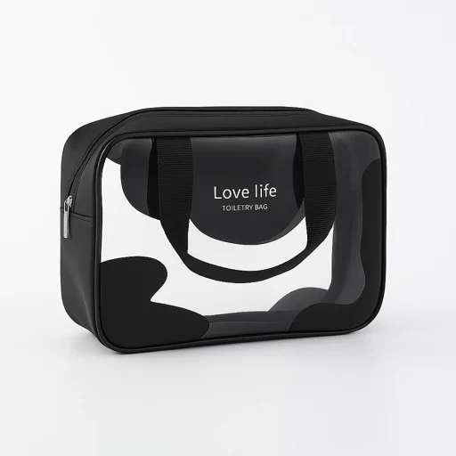 Black Transparent Toiletry Bag | Waterproof Travel Makeup & Storage Pouch