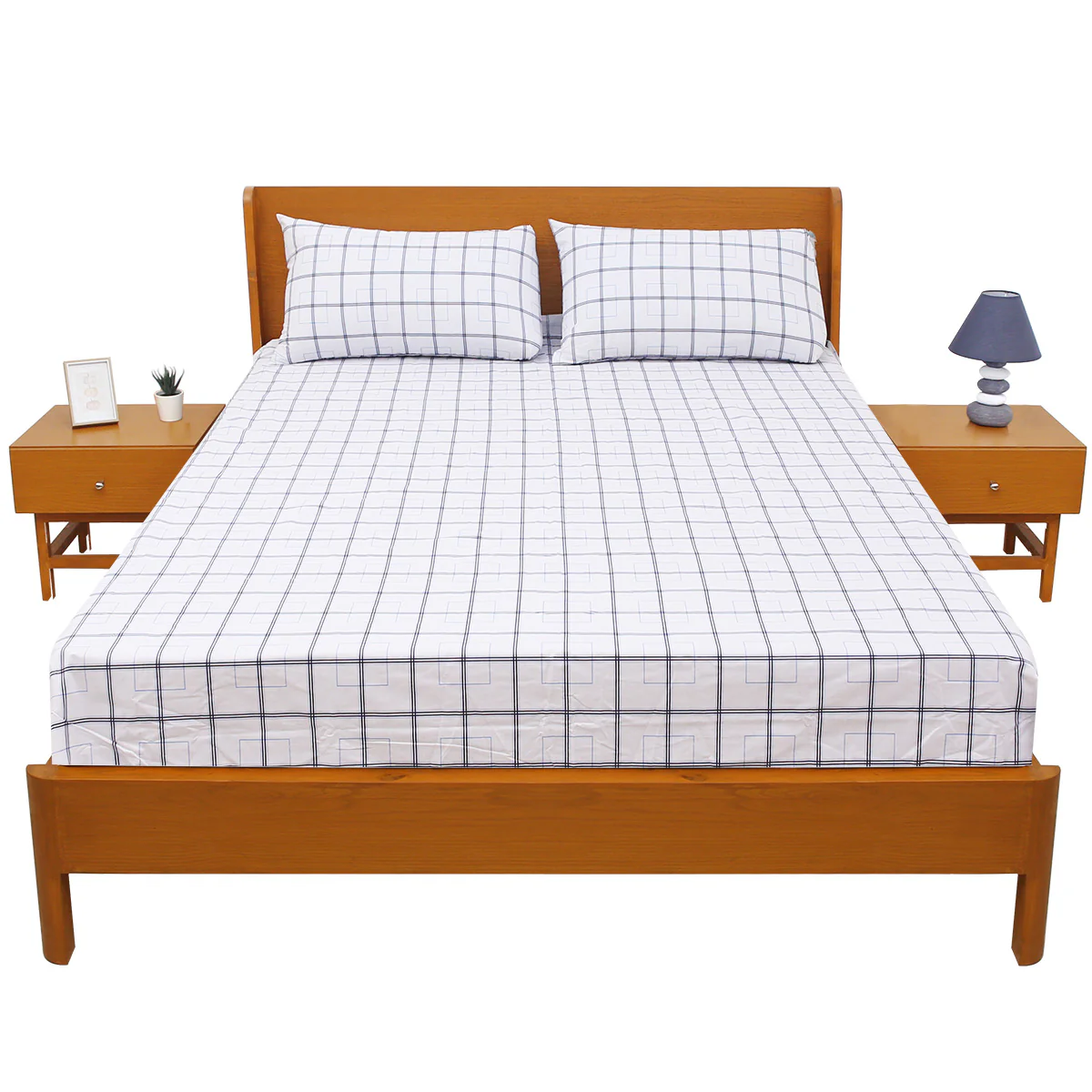 Blue  Box Geometric Double Bed Sheet 90x100" - Image 2