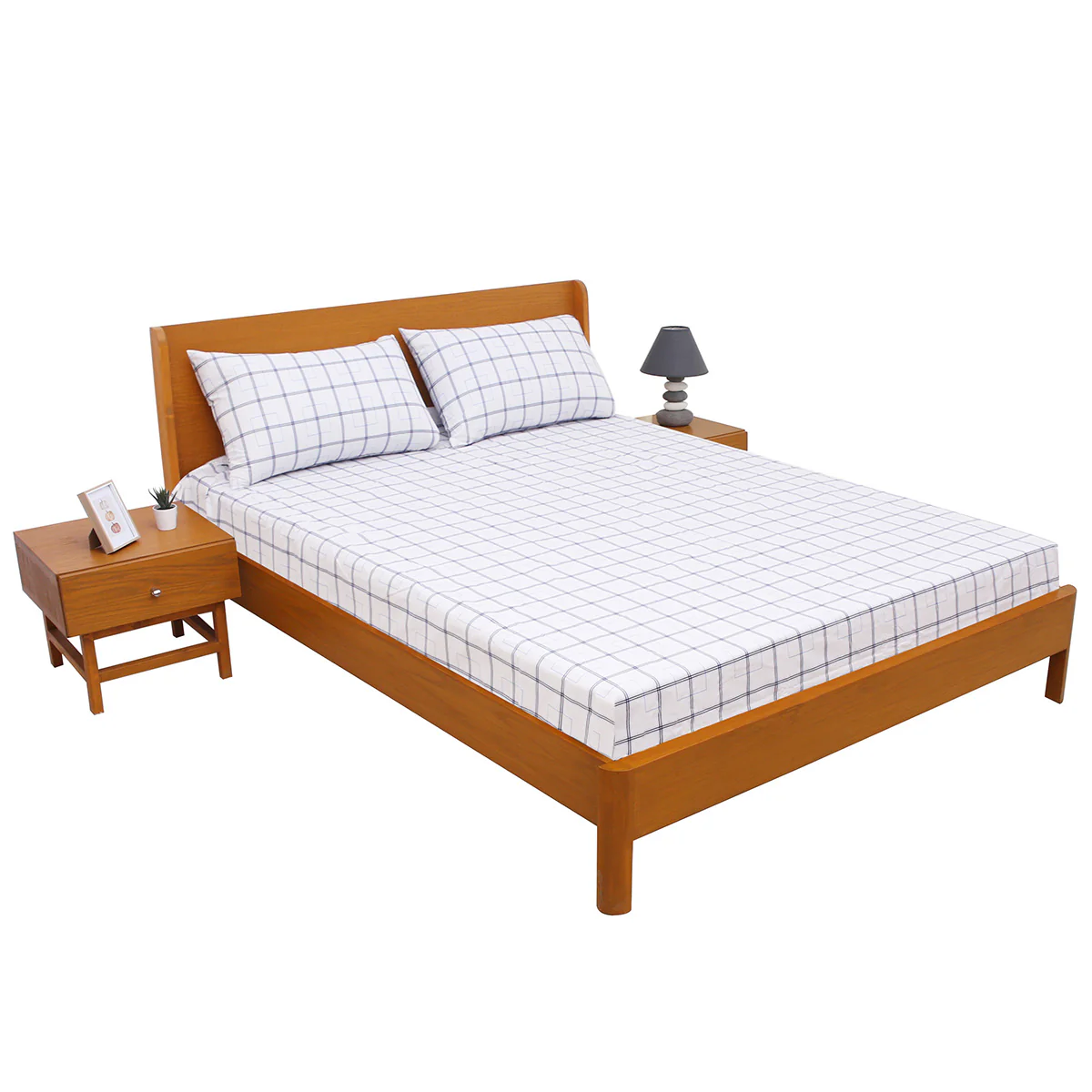 Blue  Box Geometric Double Bed Sheet 90x100" - Image 3