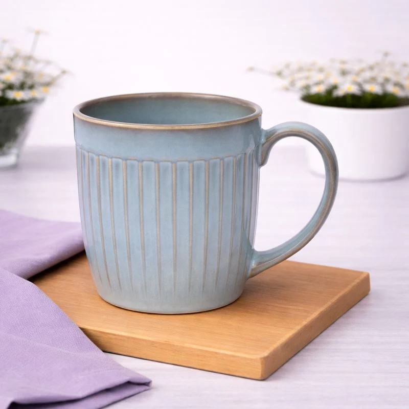 Blue Ceramic Mug with Ribbed Texture – 3 x 3.5 Inch