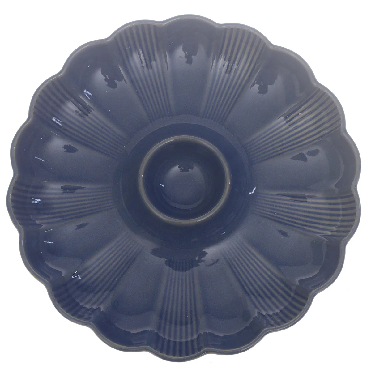 Blue Ceramic Platter – Textured Floral Design | 10 Inch