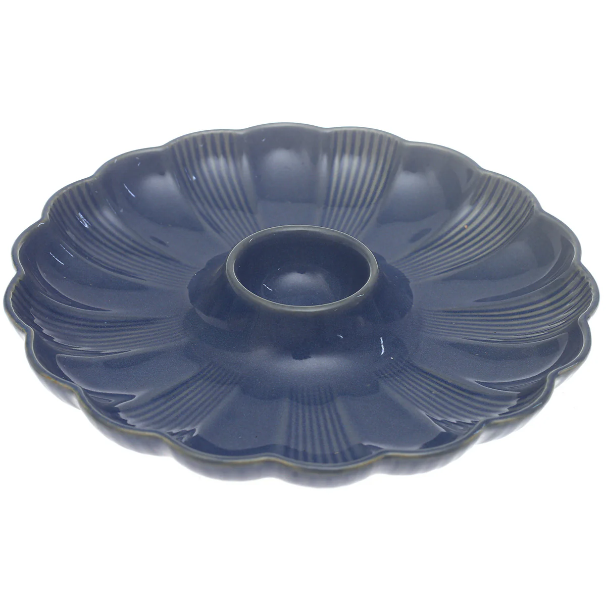 Blue Ceramic Platter – Textured Floral Design | 10 Inch - Image 2
