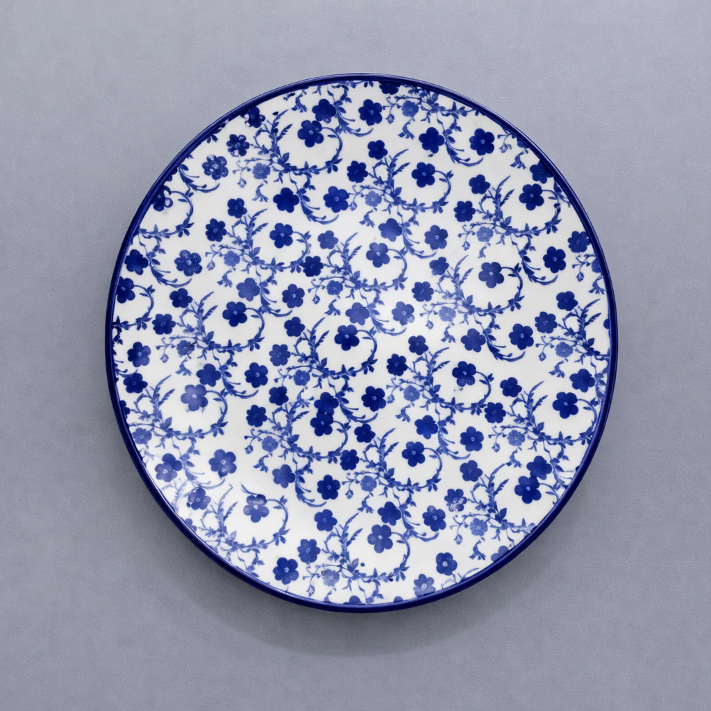Blue Floral Flat Plate – Classic Printed Serving Plate