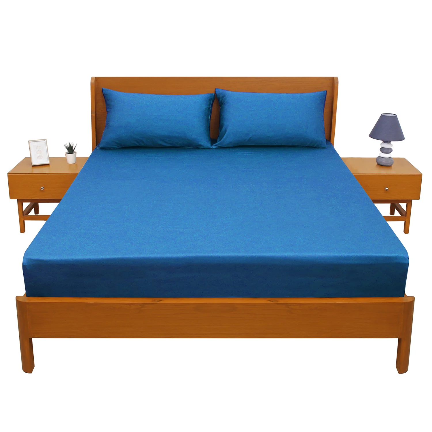 Blue-Grey Dyed Double Bed Sheet 96x102" – Elegant Solid Premium Bedding - Image 2