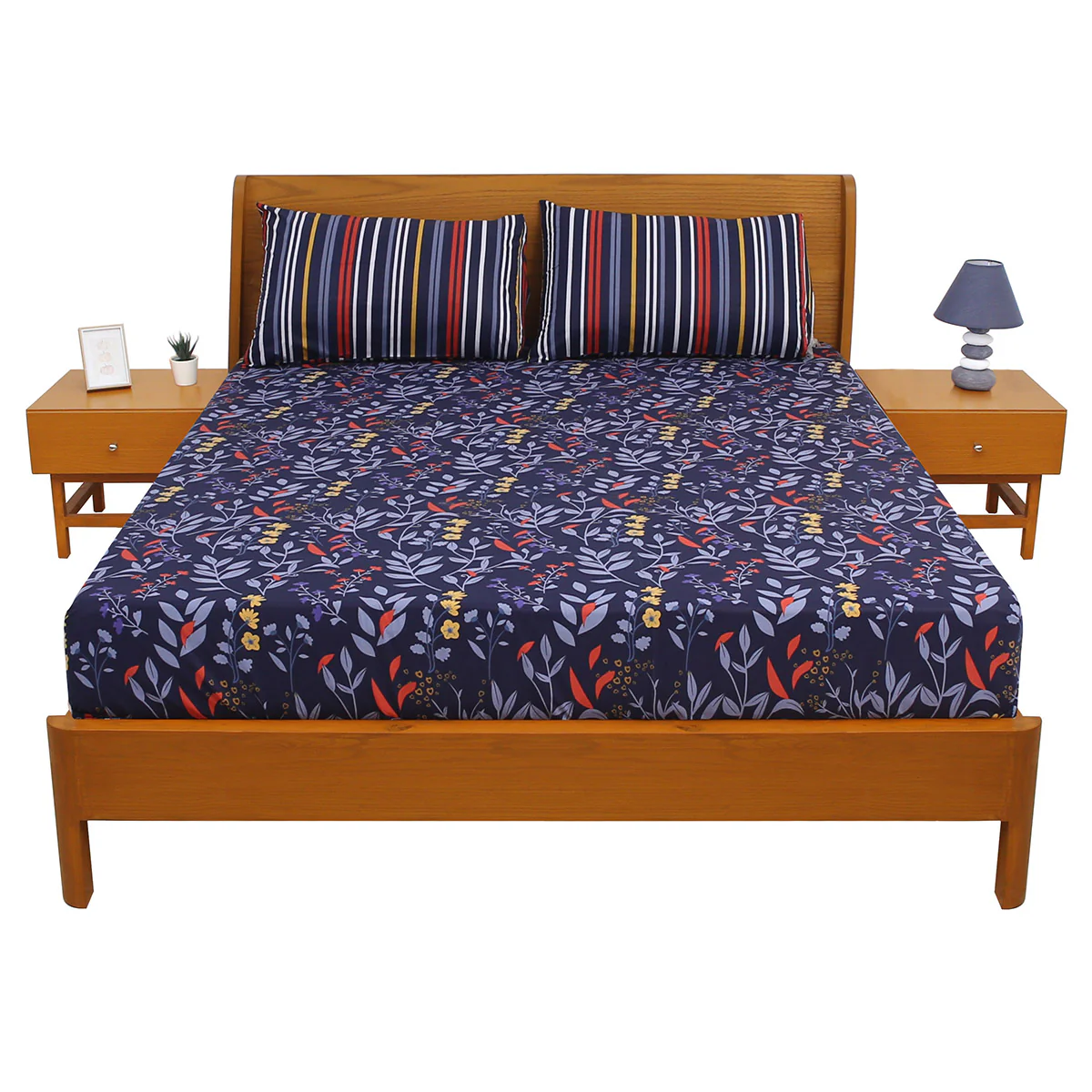 Blue Leaf Double Bed Sheet 90x100" – Elegant Floral Printed - Image 3