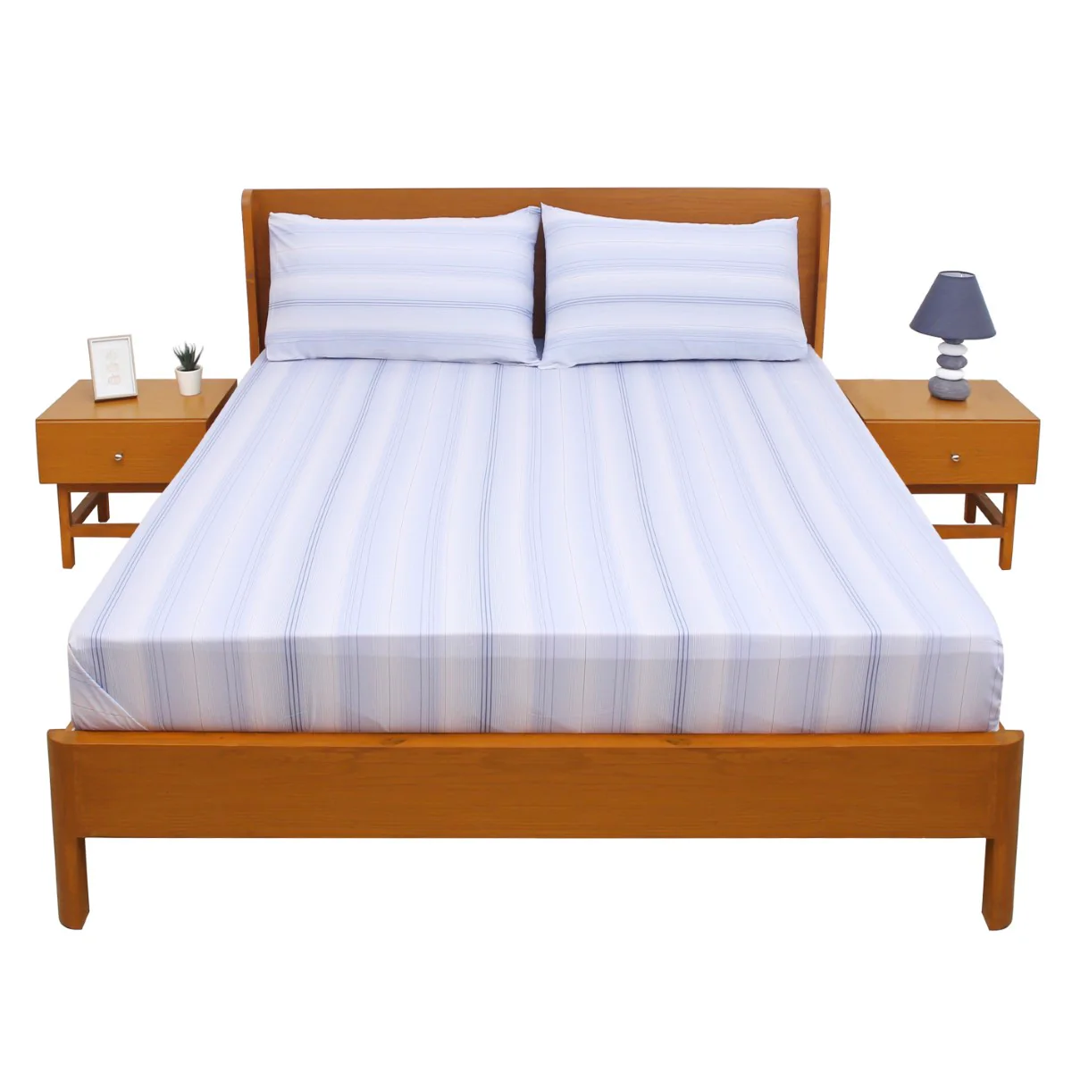 Blue Lines Double Bed Sheet with Pillow Covers – 96x102 Inches - Image 3