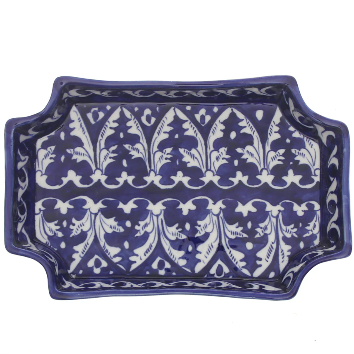 Blue Pottery Curve Wavy Rectangle Platter – Handcrafted Ceramic Serving Tray (2F2 Design) - Image 2