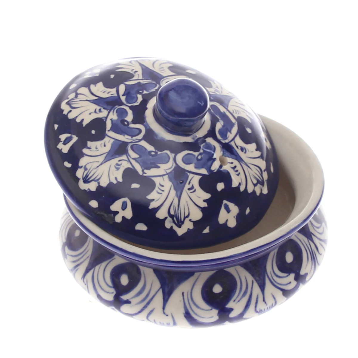 Blue Pottery Handi with Lid – Small Size Traditional Ceramic Serving Bowl (Multi-Design) - Image 2