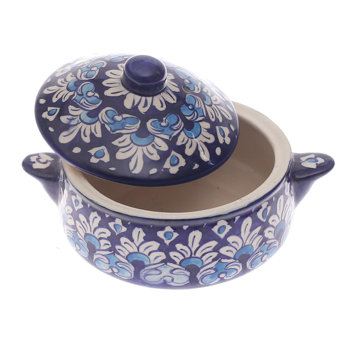 Blue Pottery Handle Handi with Lid – Small Size Handcrafted Ceramic Serving Bowl (Multi-Design) - Image 2