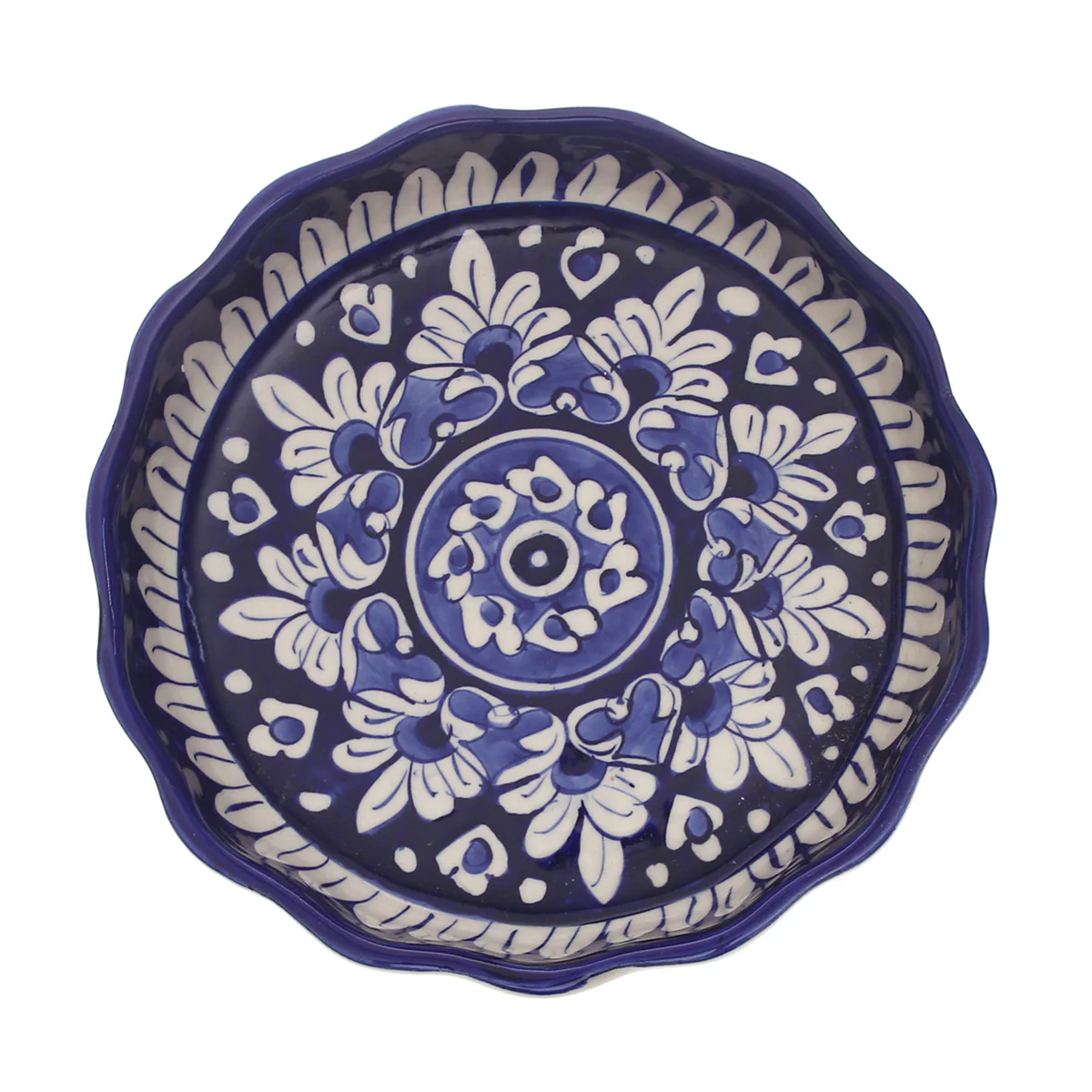 Blue Pottery Round Wavy Dish – Large Handcrafted Ceramic Serving Bowl (7773EE Design) - Image 2
