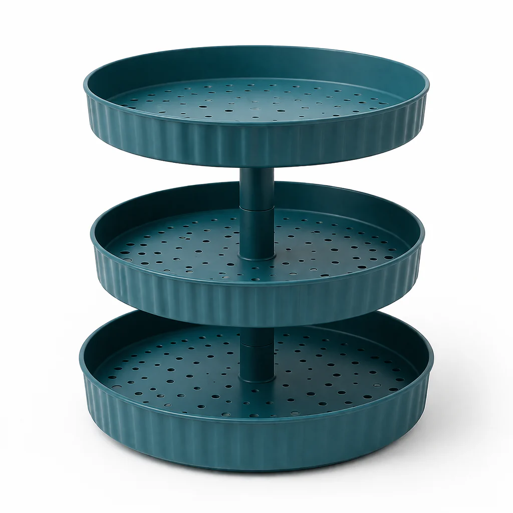 Blue Tiered Plastic Stand – Multi-Level Serving & Display Organizer