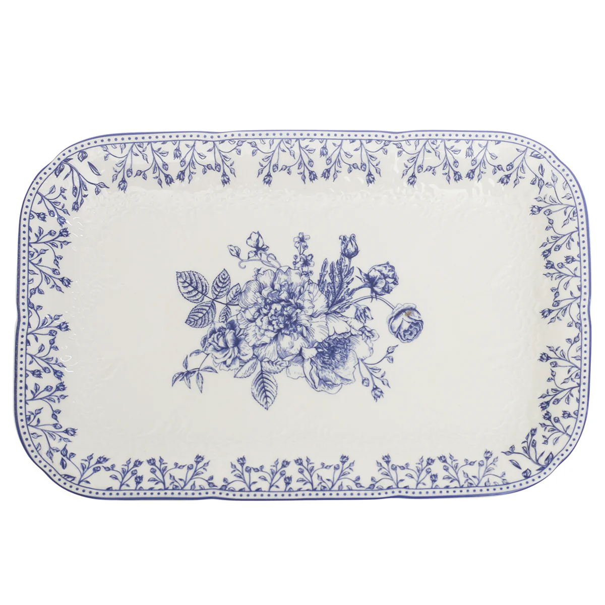 Blue & White Floral Serving Platter 8 x 12 Inch – Classic Rectangular Ceramic Platter - Image 2
