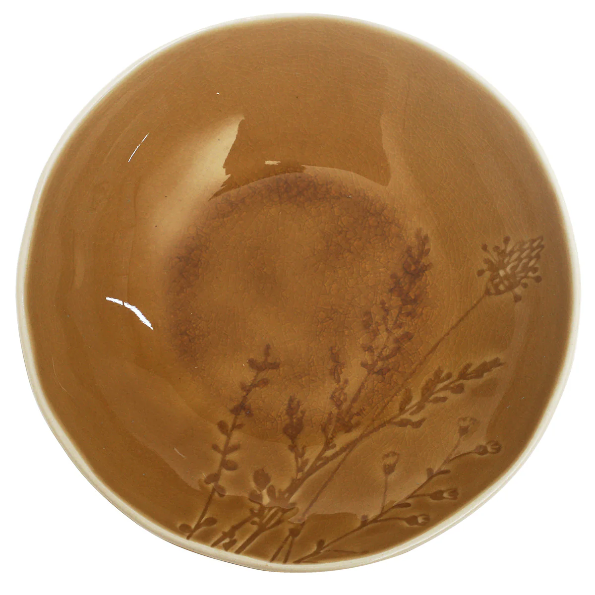Brown Floral Deep Plate 7.5 Inch – Rustic Ceramic Serving Plate - Image 2