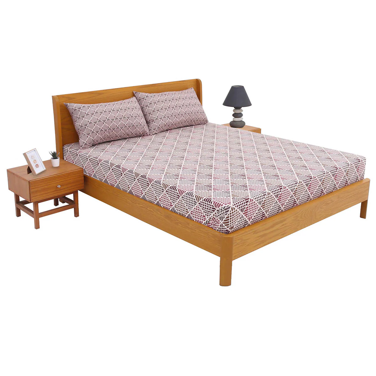 Brown Geometric Multi Double Bed Sheet  92x98” - Image 2