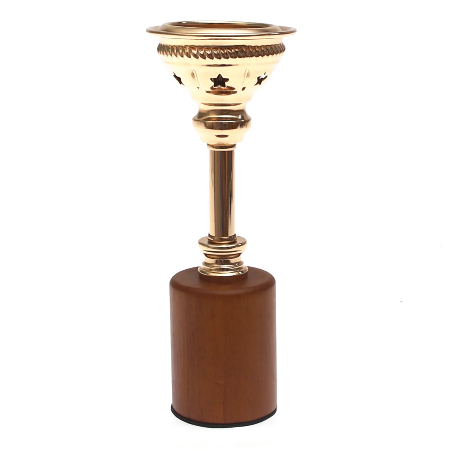 Brown Wood & Gold Pillar Candle Holder – Small - Image 2