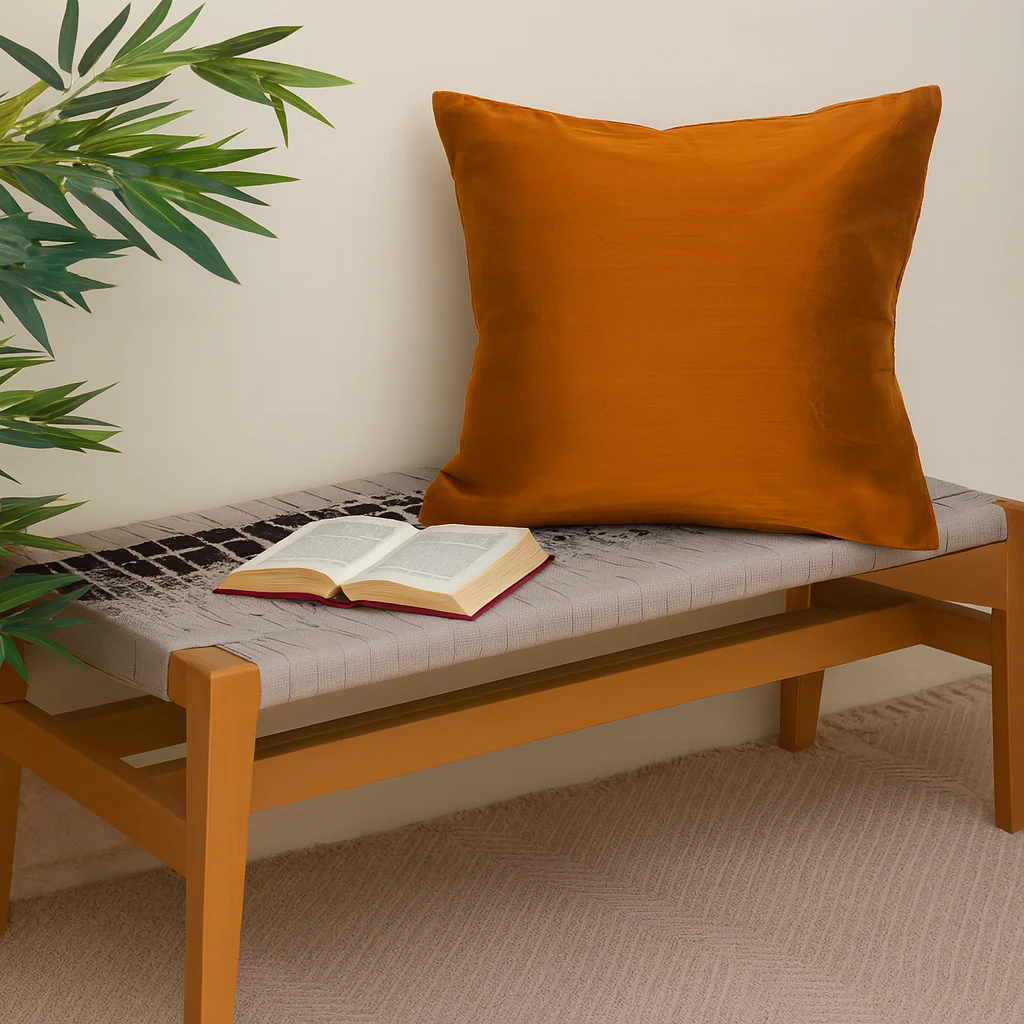 Buy 1 Get 1 Free Brown Cotton Silk Cushion Cover 18x18 – Elegant Plain Decorative Throw Pillow for Sofa, Bed & Living Room