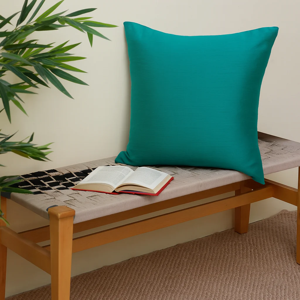 Buy 1 Get 1 Free Green Cotton Silk Cushion Cover 18x18 – Elegant Plain Decorative Throw Pillow for Sofa, Bed & Living Room