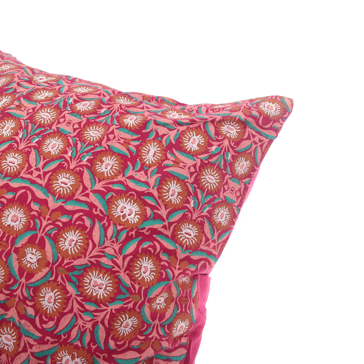 Mughal Bloom Cotton Cushion Cover – 18x18 Inch Red Floral Decorative Throw Pillow Case - Image 2