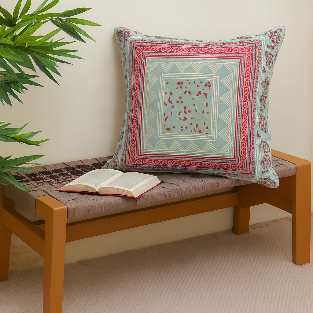 Buy 1 Get 1 Free Noor Jaal Cotton Cushion Cover – 18x18 Inch Square Vintage Block Print Throw Pillow (Copy)