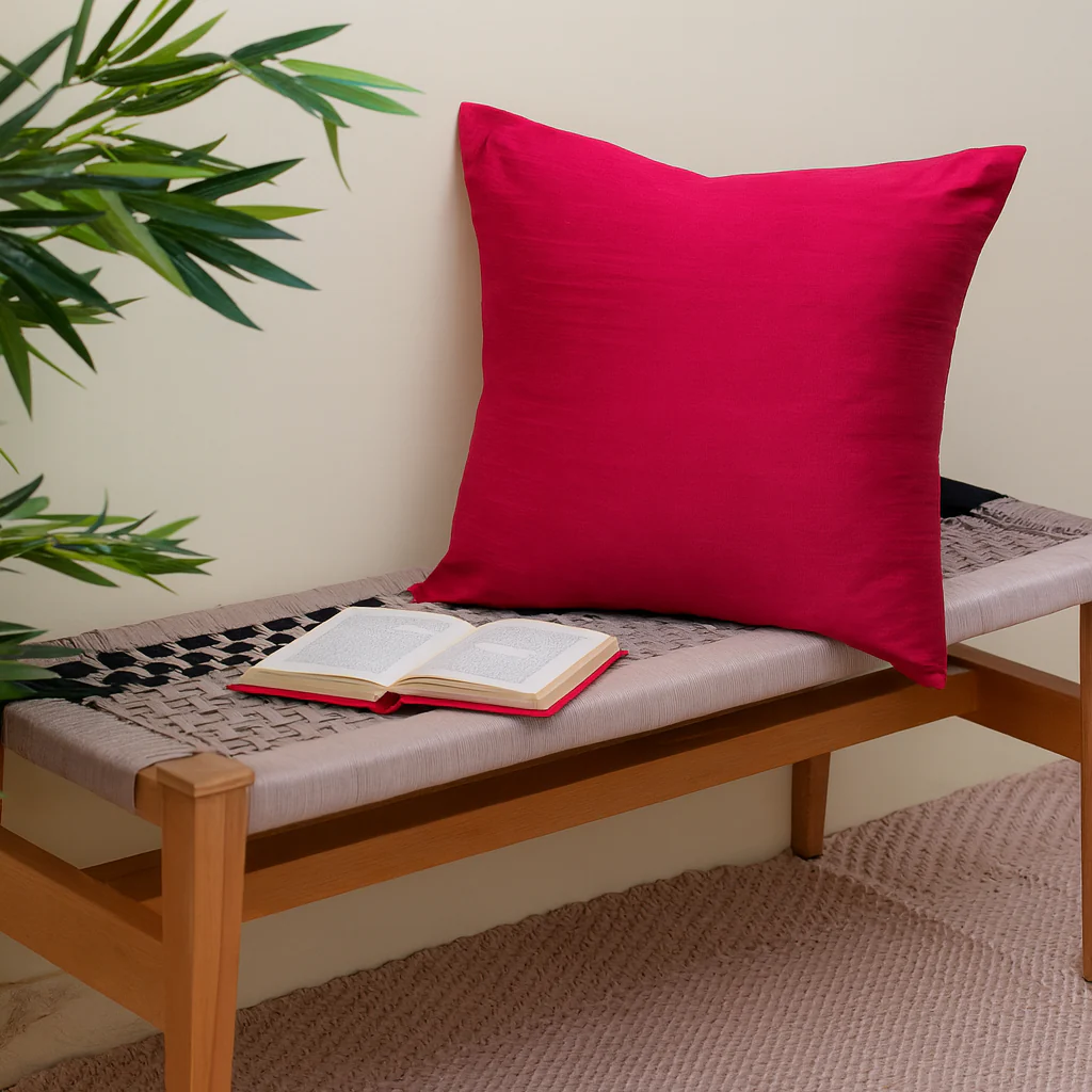 Buy 1 Get 1 Free Pink Cotton Silk Cushion Cover 18x18 – Elegant Plain Decorative Throw Pillow for Sofa, Bed & Living Room