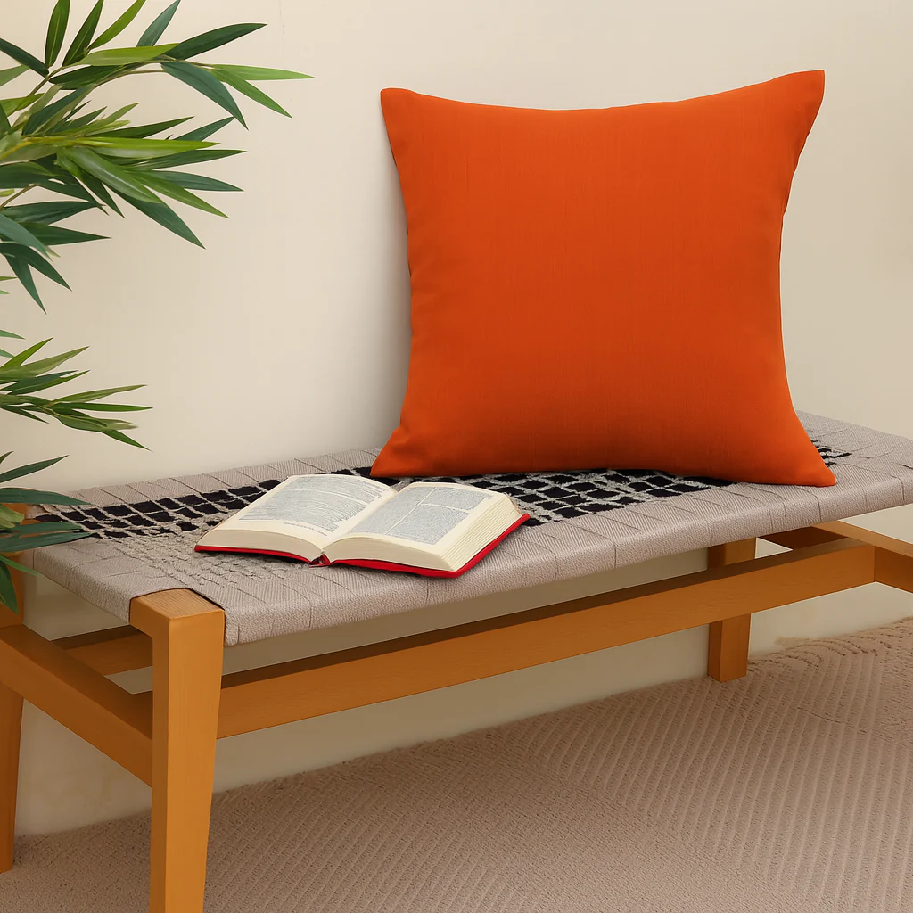 Buy 1 Get 1 Free Rust Cotton Silk Cushion Cover 18x18 – Elegant Plain Decorative Throw Pillow for Sofa, Bed & Living Room