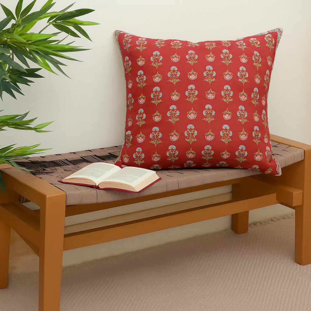 Buy 1 Get 1 Free Shalimar Buta Cushion Cover 18x18 – Traditional Floral Red Cotton Throw Pillow Cover (Copy)