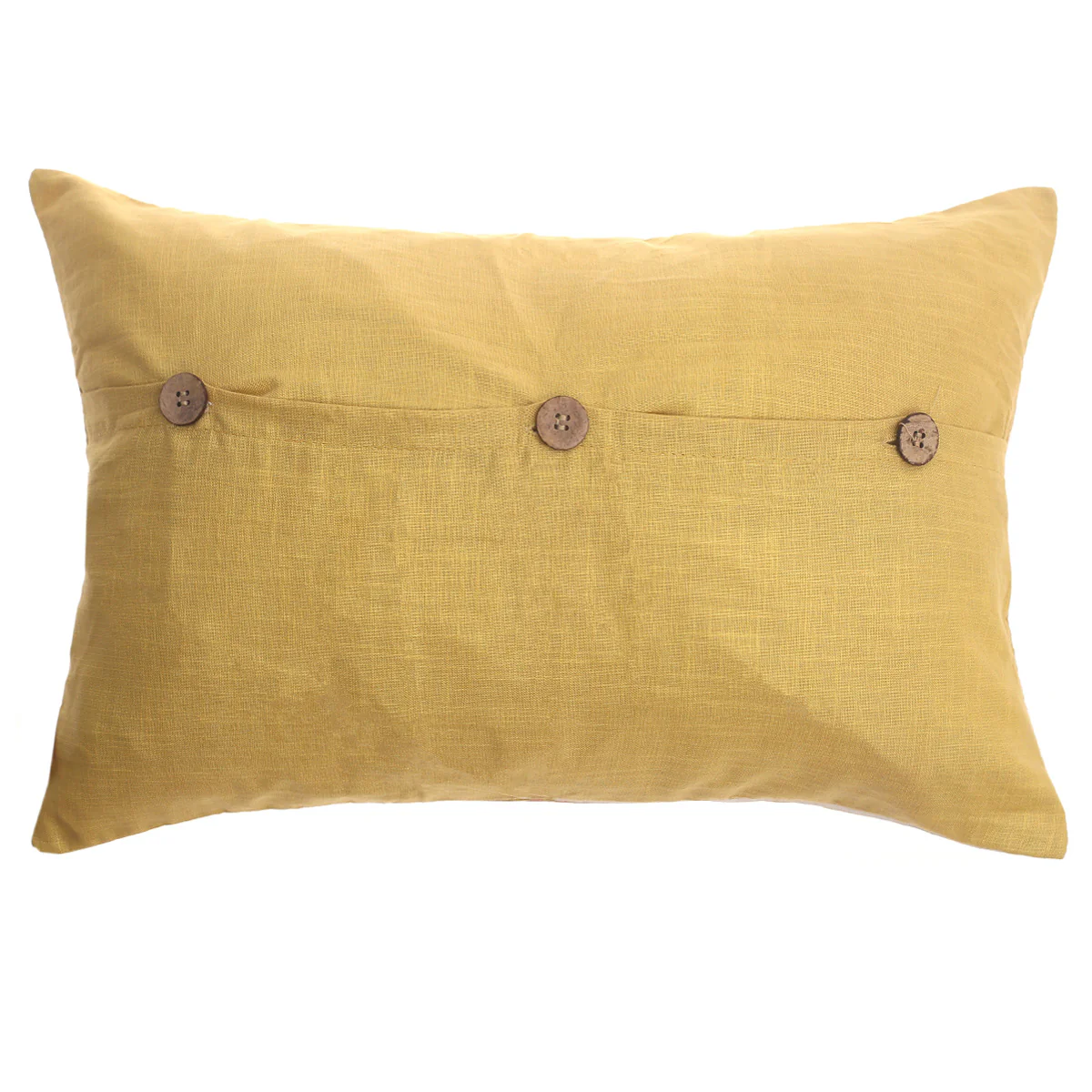 Zareen Cushion Cover 12x18 – Yellow Floral Block Print Cotton Lumbar Pillow - Image 4