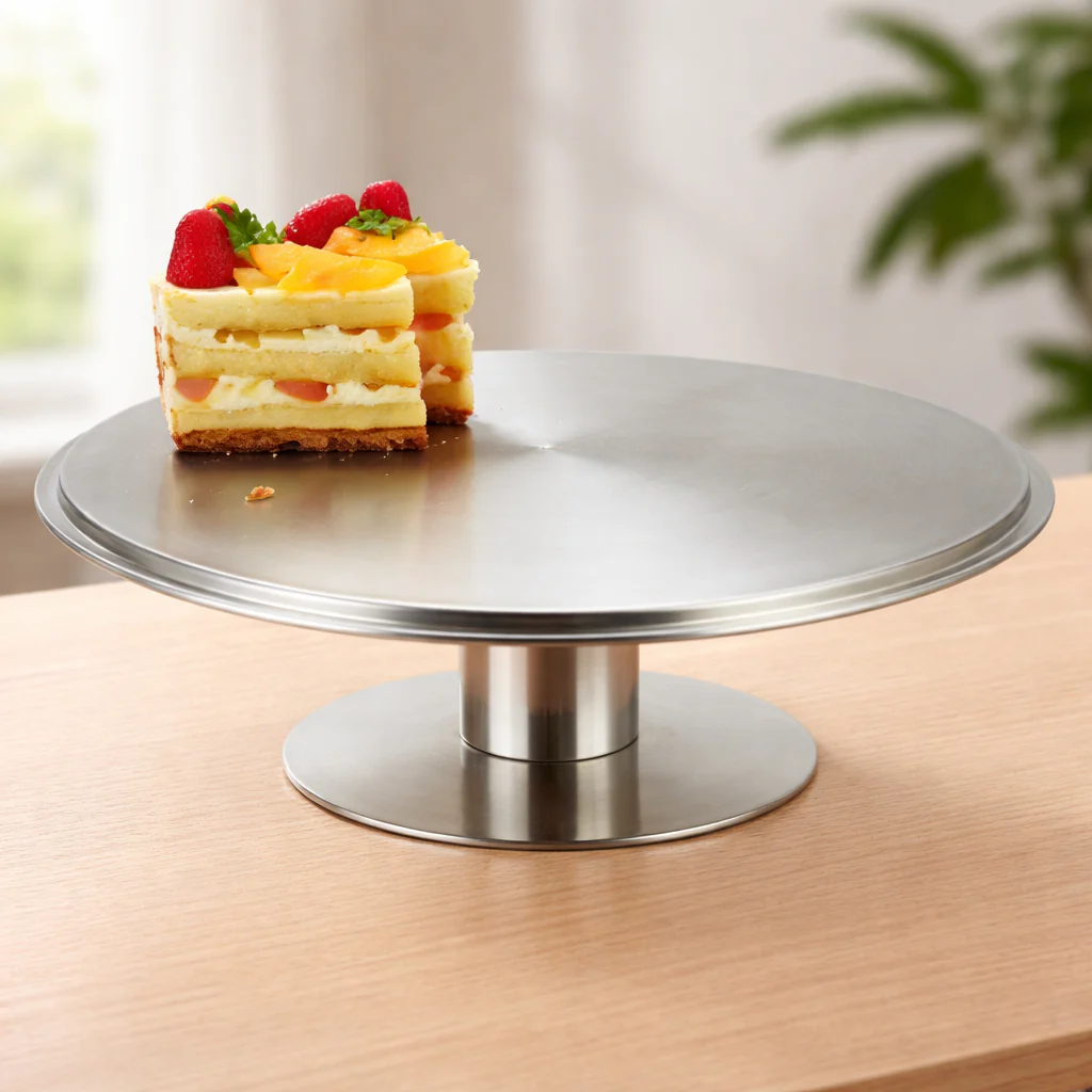 Cake Dish Rotatable 30.4x8.5cm – Stainless Steel Revolving Cake Stand
