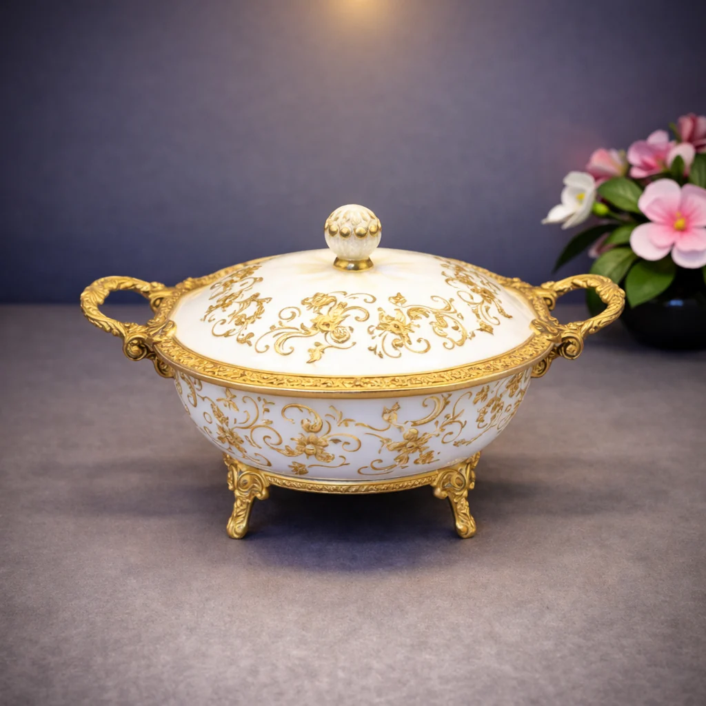 Candy Pot – Luxury Gold Ornate Covered Serving Bowl
