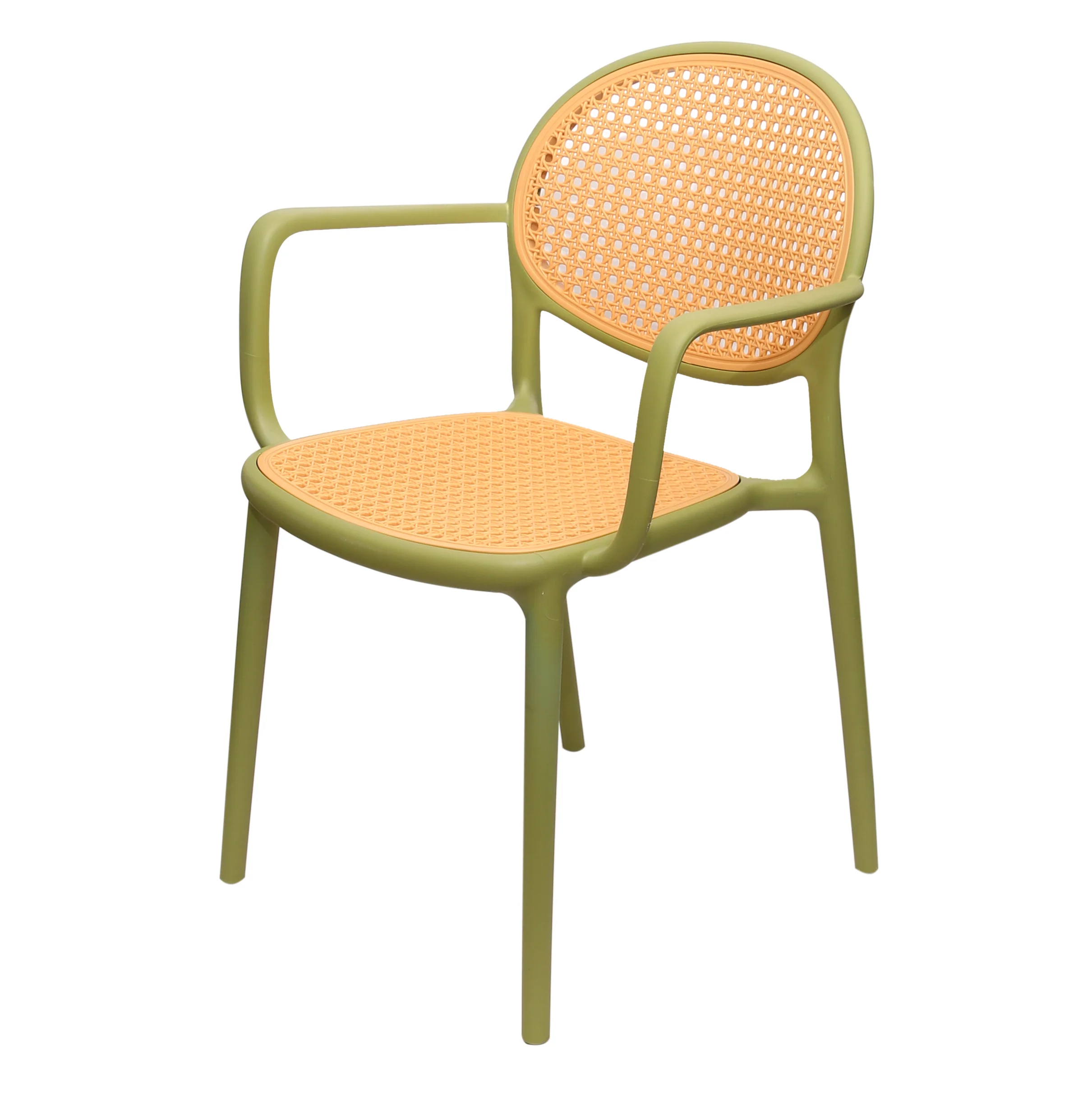 Cane Charm Armchair – Plastic Frame with Woven Cane‑Style Seat & Back (Black, White, Green) - Image 4