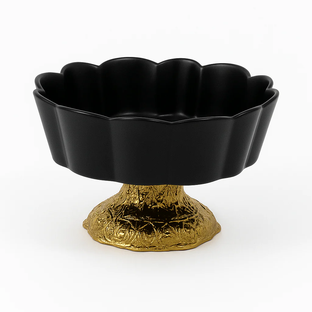Ceramic Candy Bowl – Black with Golden Base (103184)