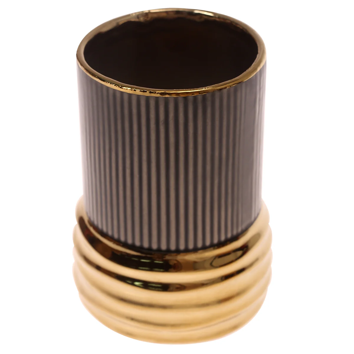 Ceramic Vase Gray S Gold & Green 4.08 X 4.08 X 5.5 Inch TYX-022 - Image 2