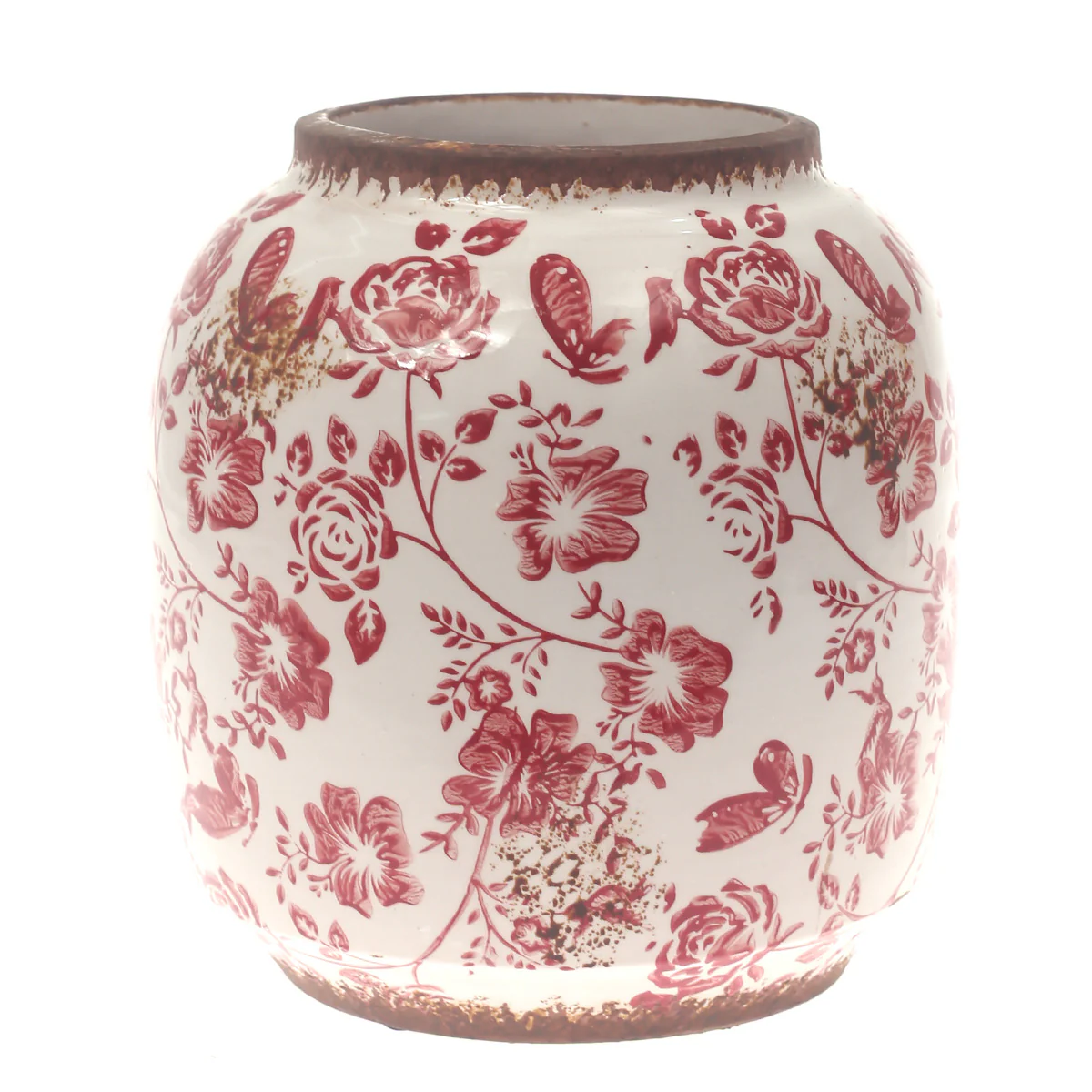 Ceramic Vase Printed White & Red 7.5 X 7.5 X 7.5 Inch TYX030 - Image 2