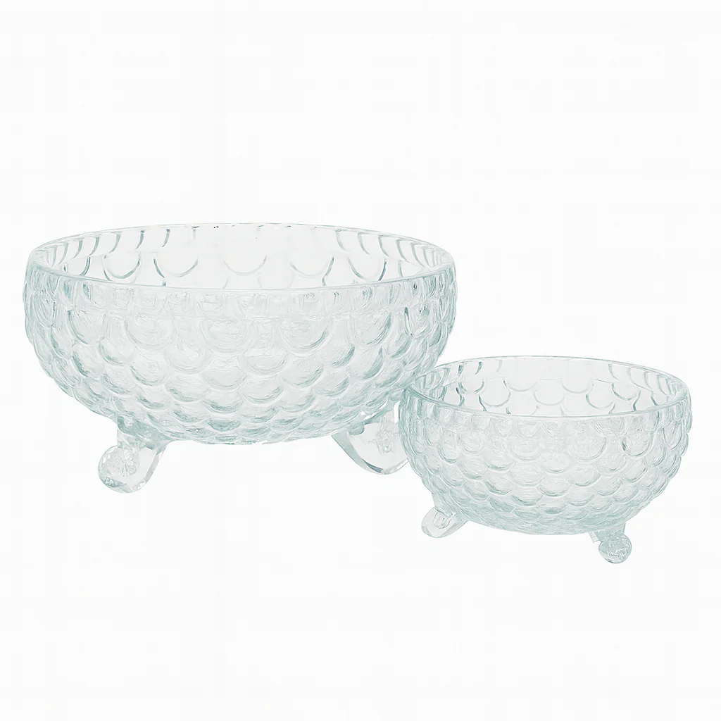 Clear Bubble-Pattern Footed 7-Piece Fruit Bowl Set – Elegant Pressed-Glass Design - Image 2