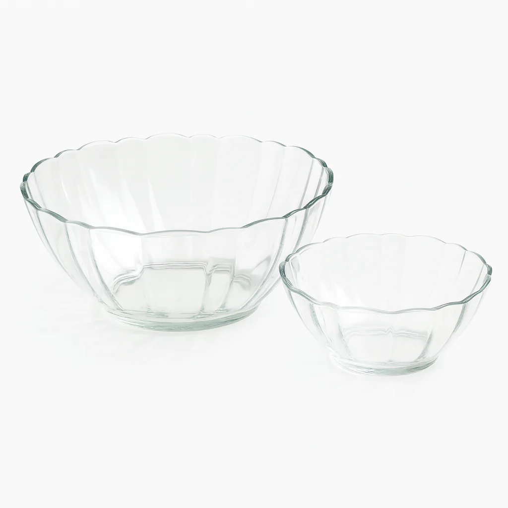 Clear Fluted-Rim Pressed-Glass 7-Piece Fruit Bowl Set – Elegant Classic Serveware - Image 2