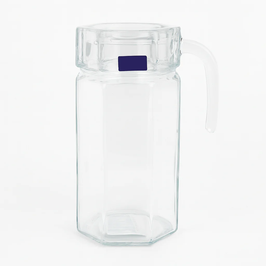 Clear Glass Jug 1250 ml with Handle – Modern Hexagonal Water & Juice Pitcher - Image 2
