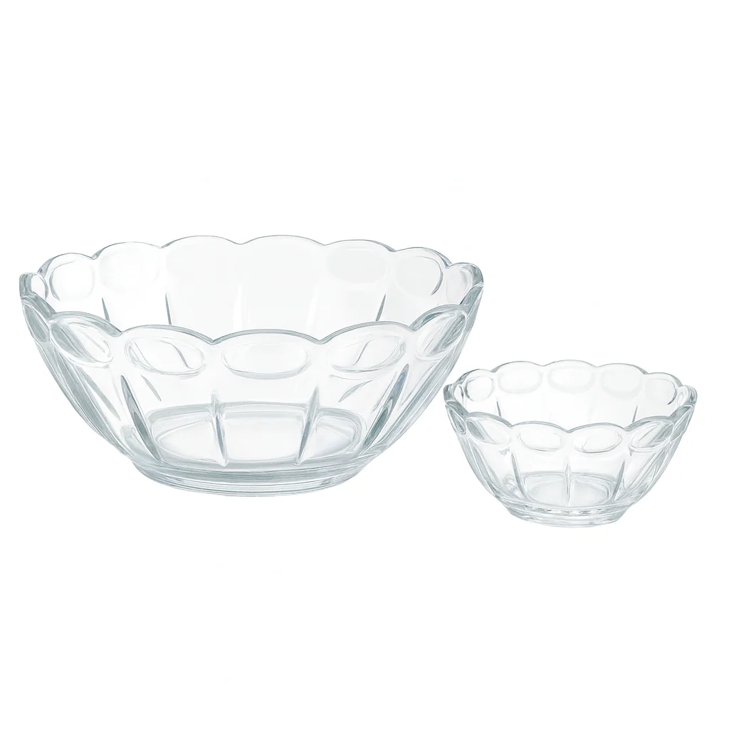 Clear Pressed-Glass 7-Piece Fruit Bowl Set – 128/60 mm Small Bowls - Image 2